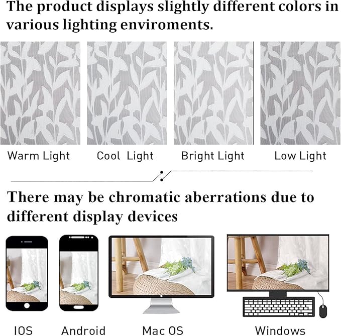 Lecloud Leia White Sheer Curtains 108 Inches Long 2 Panels, Airy Jacquard Leaf - Image 8