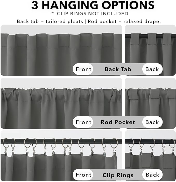 Deconovo Blackout Curtains, Thermal Insulated, W52 x L108 2 Panels, Back Tab - Image 2