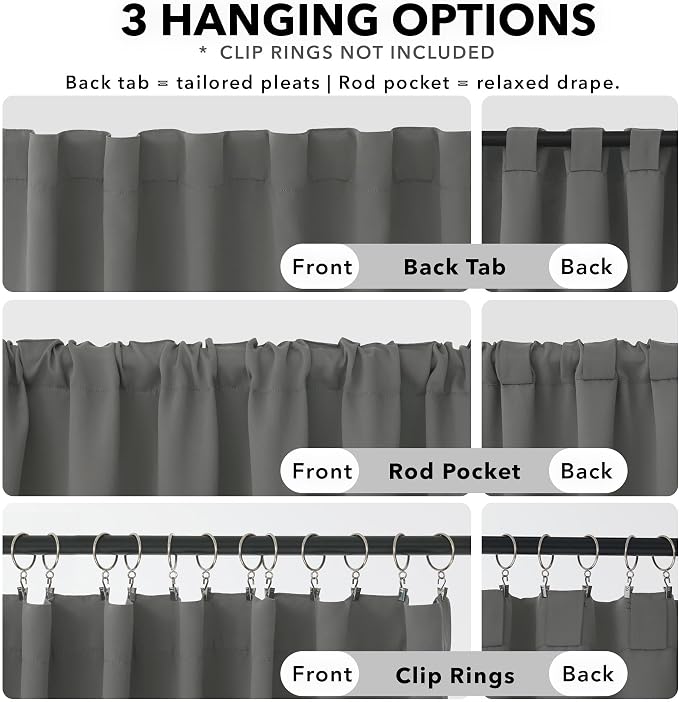 Deconovo Blackout Curtains, Thermal Insulated, W70 x L84 2 Panels, Back Tab - Image 2
