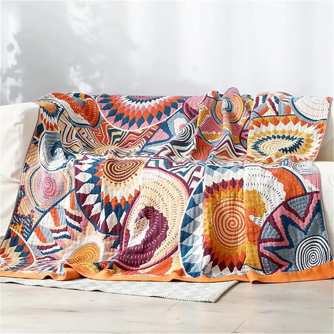Cotton Throw Blanket for Couch 100% Cotton Blankets for Bed, 90''x 98'' Cotton Quilted Blanket King Size Muslin Mexican Blanket Cozy Soft for Women