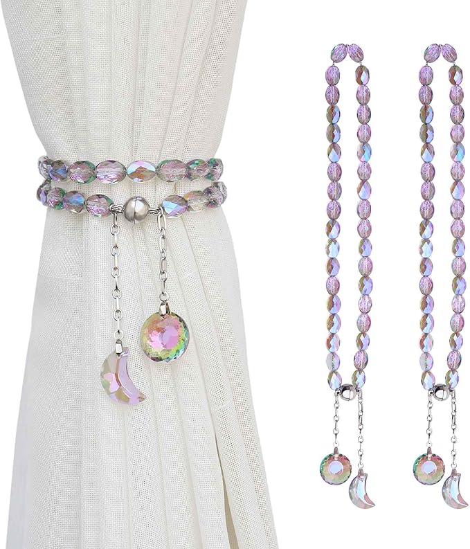 PEDOBO Magnetic Curtain Tiebacks, 2 Pack Crystal Beaded Sun & Moon Pendants by PEDOBO