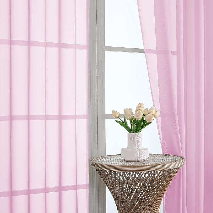 Light Pink Sheer Curtains 72 Inches Long 2 Panels Set, Light Filtering Sheer - Image 3