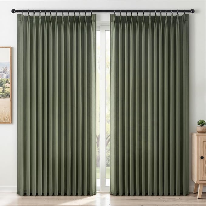 Topfinel Pinch Pleated Curtains 90 Inches Long 2 Panels Set, Olive Green Semi by Topfinel