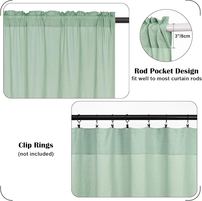 FRAMICS Farmhouse Valance Curtains, Boho Cotton Linen Kitchen Valance, Sage - Image 7
