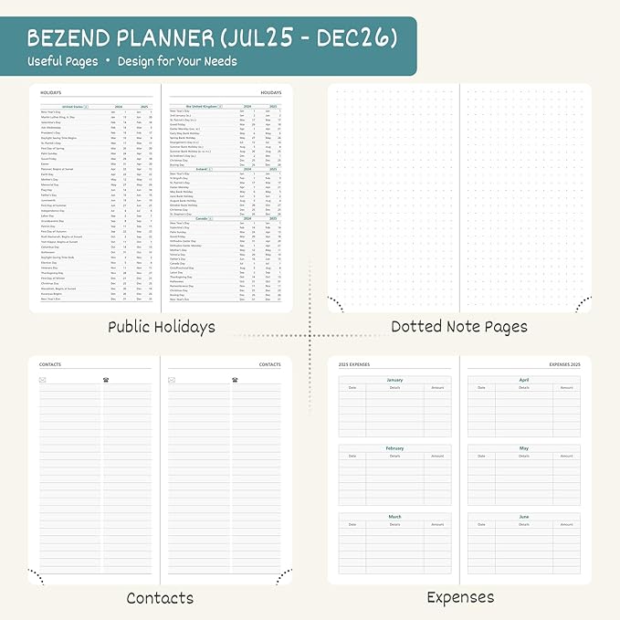 BEZEND Pocket Planner 2025-2026 Weekly and Monthly, 3.5" x 6" Academic Planner (Jul 25-Dec 26) 18-Month Mid-Year Calendar Book, Storage Pocket, Pen Holder, PU Leather Hardcover - Lavender