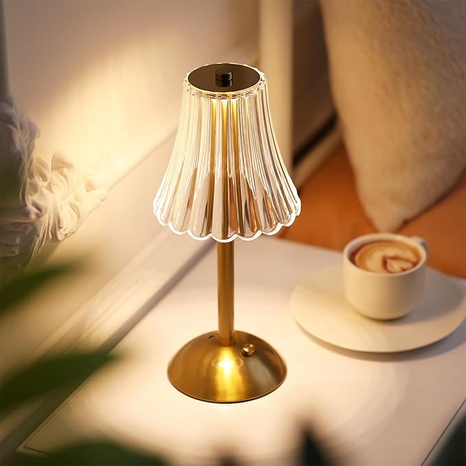 Liliful 4 Pcs LED Portable Cordless Table Lamp Touch Battery Operated Rechargeable Desk Lamp 3 Color Dimmable for Bedroom Living Room Dining (Rose Style,Gold)