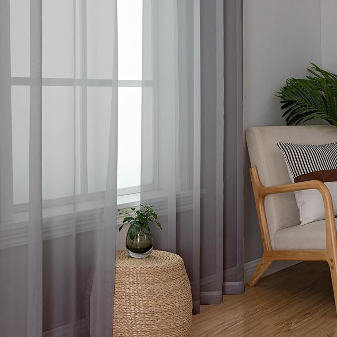Aiyufeng Charcoal Grey Sheer Curtains, 84 inches Long, 2 Panels Sets, - Image 3