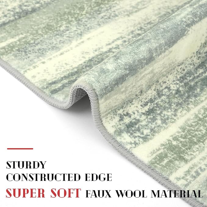 Lansny Modern Abstract Runner Rug 2x5, Sage Green Grey Washable Kitchen Runner - Image 4