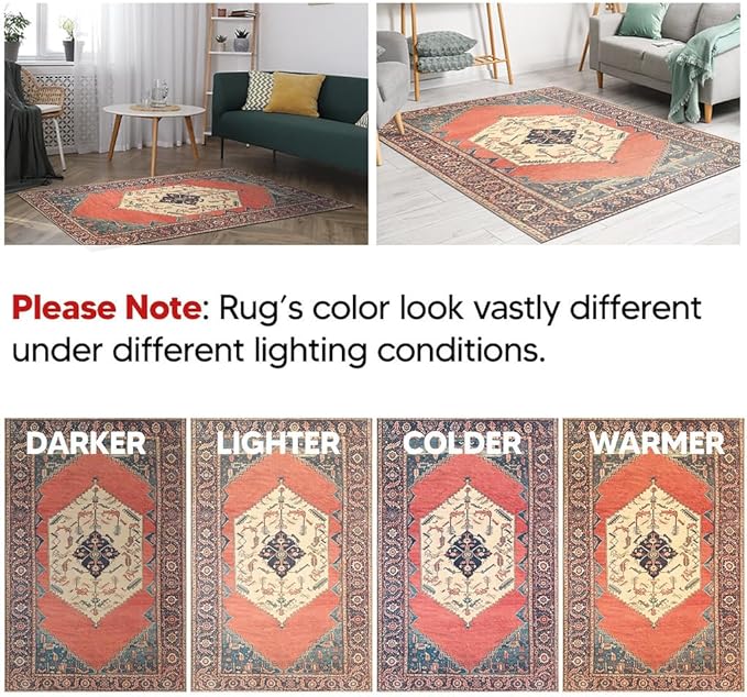 Keen Home Design 10x14 Rug - Machine Washable Area Rug with Non-Slip Backing, Ideal for Living Room, Dining Room, Bedroom - Vintage, Easy Clean, Durable, Low Pile Rug - (9'7" x 14')