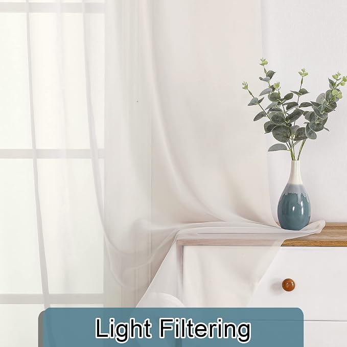 Lecloud Ivory Sheer Curtain Panels 72 Inch Length, Light Filtering Window - Image 3