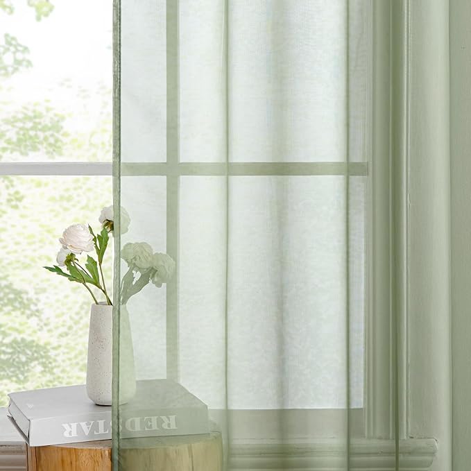 MIULEE 2 Panels Sage Green Sheer Curtains 108 inches Long, 54 X 108 Inches | - Image 5