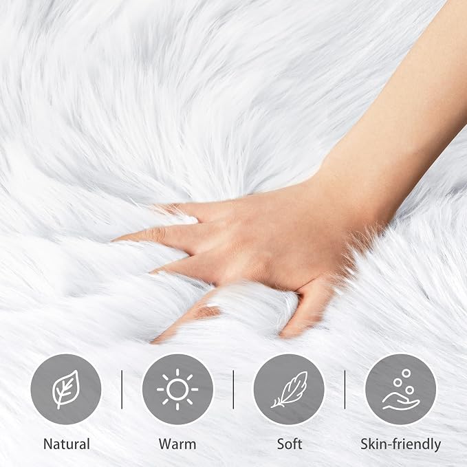 White Fluffy Round Fur Area Rug - Image 4