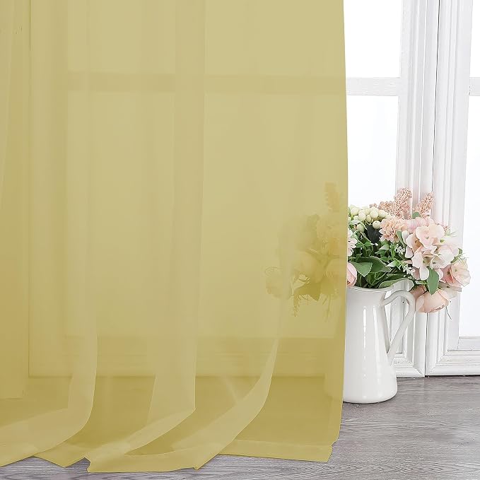 Chyhomenyc Mustard Yellow Sheer Curtains 78 Inches Long - Image 3