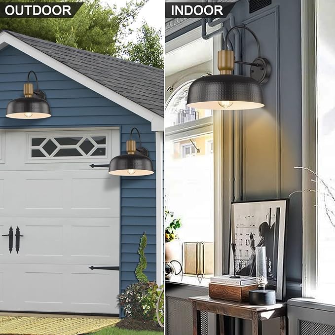 Outdoor Barn Light Gooseneck Barn Light, Farmhouse Exterior Wall Mount Light Vintage Wall Lighting Fixture Industrial Sconce Lantern for Porch, Entryway, Garage, Black, 2 Pack