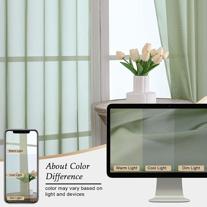 Extra Long Sage Green Sheer Curtains - Image 7