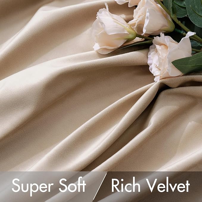 MIULEE Velvet Curtains 52x96 inches 2 Panels Camel Beige Blackout Curtains | - Image 4