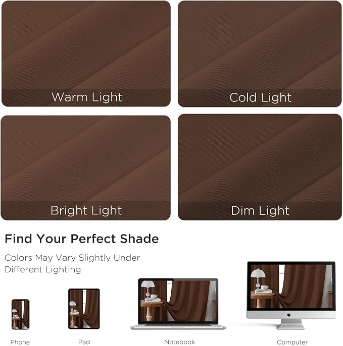 CUCRAF Brown Blackout Curtains 96 inch Length 2 Panels Set, Rod Pocket Room - Image 4