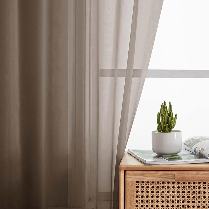 Sheer Chocolate Curtains for Bedroom Living Room 90 Inches Long 2 Panels Set - Image 3