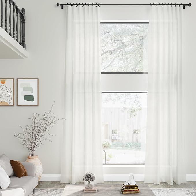 Linen Off White Curtains 145 inch Extra Long - Image 2