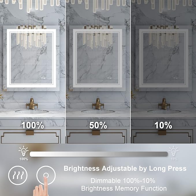 WELLFOR LED Bathroom Vanity Mirror 20 x 28 Inch, Lighted Anti-Fog Dimmable Mirror, IP44 Waterproof Wall Mounted Makeup Mirror, Packed with US Standard Plug and Touch Switch, (Horizontal/Vertical)