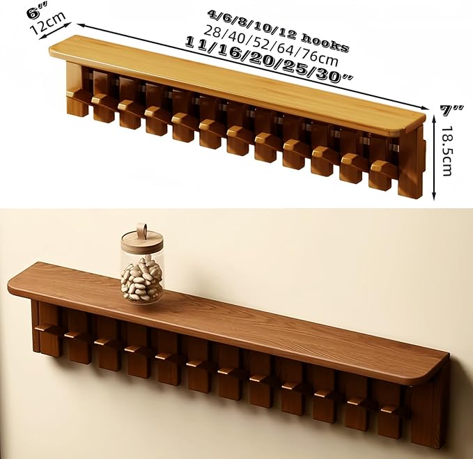 Wall Mounted Piano Key Hanger | Flip Style Hook | Entrance Wall Art Hook, Made of Oak Wood (3 Times Painted, 4 Times Polished) (Tray Beech, 6Hooks)