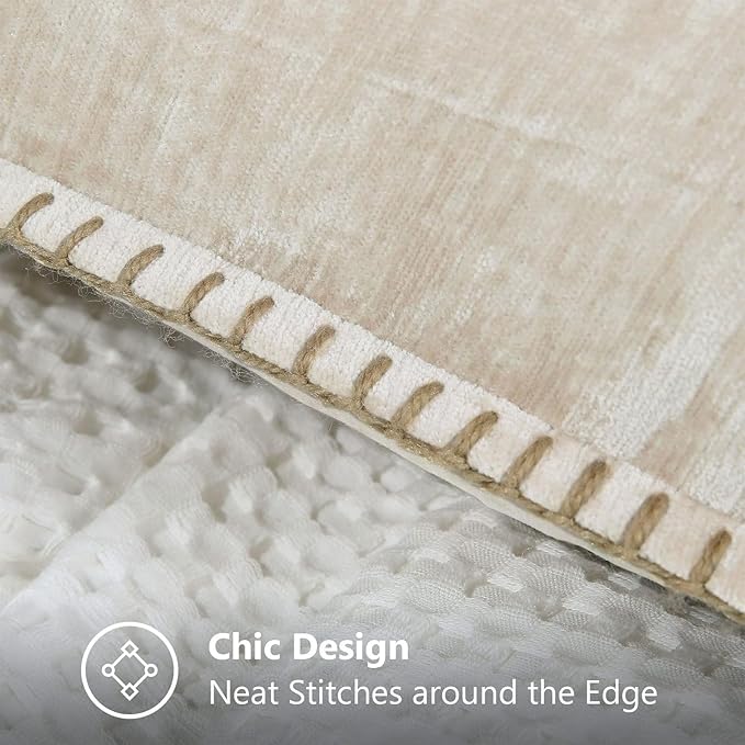 decorUhome Chenille Soft Throw Pillow Covers 26x26 Set of 2, Farmhouse Velvet Neutral Decorative Euro Pillow Covers with Stitched Edge for Couch Sofa Bed Home Decor, Beige