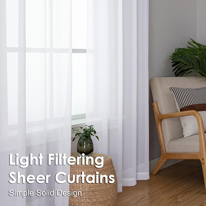 OVZME White Sheer Curtains 63 inch Length 2 Panels - Image 6
