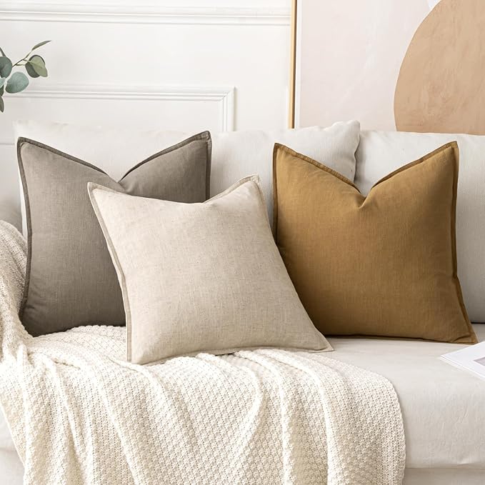 MIULEE Decorative Linen Pillow Covers 18x18 Inch Tan Taupe | Boho Farmhouse​ - Image 5