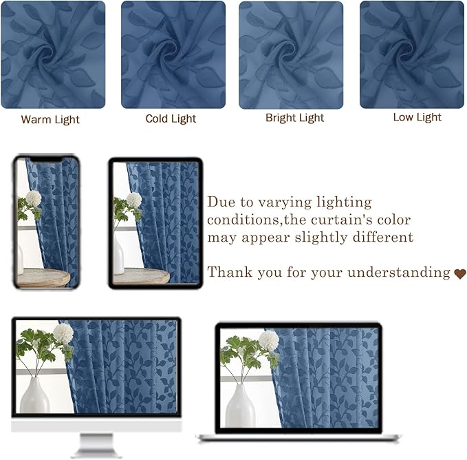 Chyhomenyc Dusty Blue Sheer Curtains 30 Inch Length, Light Filtering Leaf - Image 3