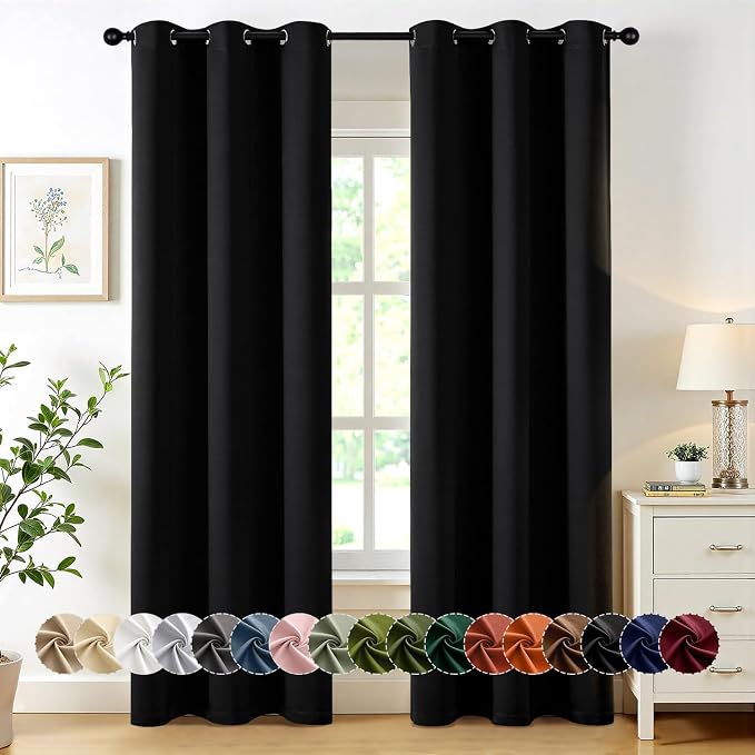 MIULEE Blackout Curtains for Bedroom 2 Panels 40 x 72 Inch Long Black | Thermal by MIULEE