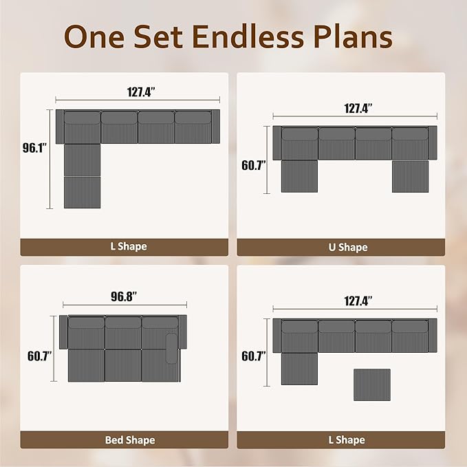 HOOOWOOO Modular Sectional Couch Sofa,128X61 U L Shaped Oversized Couch Sets Free Combination,6 Pieces Extra Deep Sofa with Ottomans for Living Room(Camel Corduroy)