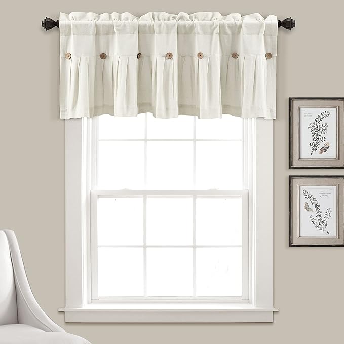 Lush Decor Linen Button Farmhouse Valance Curtians 52"W x 18"L Off White by LushDecor