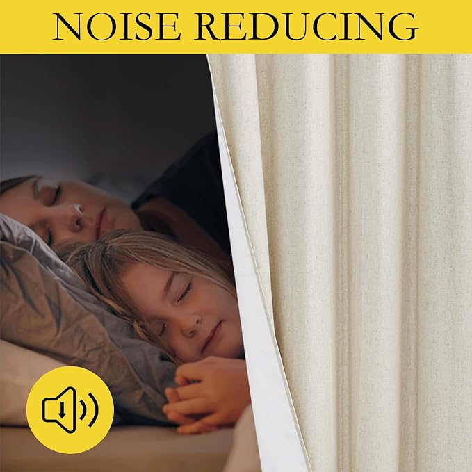 NICETOWN Natural Thick Linen Blend 100% Blackout Curtains 60" Long 2 Panels Set - Image 4