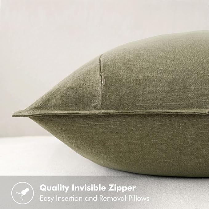 MIULEE Decorative Linen Euro Sham Pillow Covers 22x22 Inch Light Olive Green - Image 3