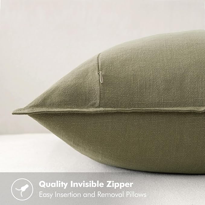 MIULEE Decorative Linen Pillow Covers 16x16 Inch Light Olive Green | Boho - Image 3
