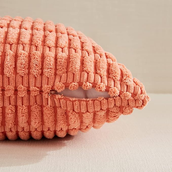 Fancy Homi 4 Packs Boho Coral Decorative Throw Pillow Covers 18x18 Inch - Image 3