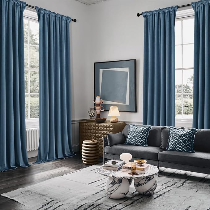 MIULEE Velvet Curtains 50W x 108L 2 Panels Stone Blue Blackout Curtains | - Image 5