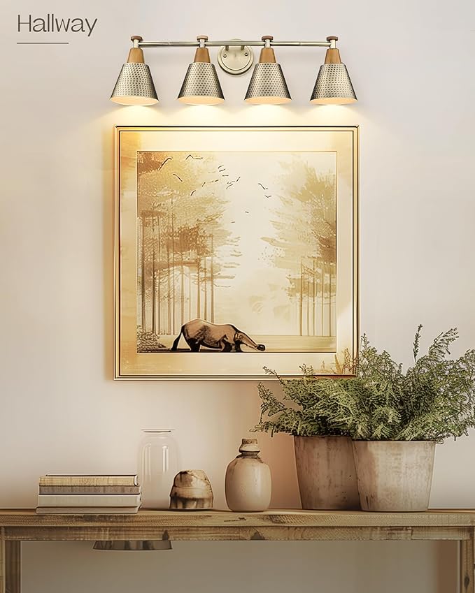 FEMILA Vanity Lights, 4-Lights Bathroom Light Fixtures Over Mirror, Antique Brass Wall Sconces Lamp with Hammered Metal Shade Finish, 4FG59B-4W BG