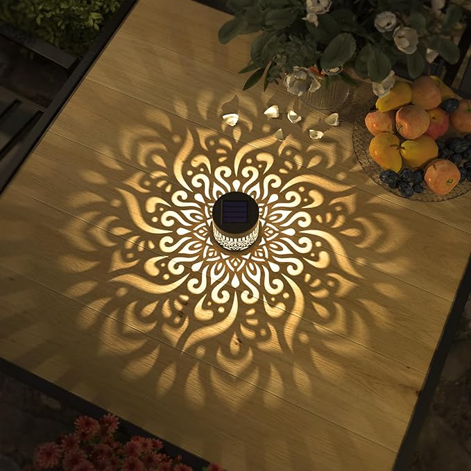 2 Pack Solar Fence Lights Metal Solar Powered Outdoor Deck Step Wall Lights Mandala Theme Waterproof Fence Light for Garden Post Patio Backyard Yard Decor (2 Pack)