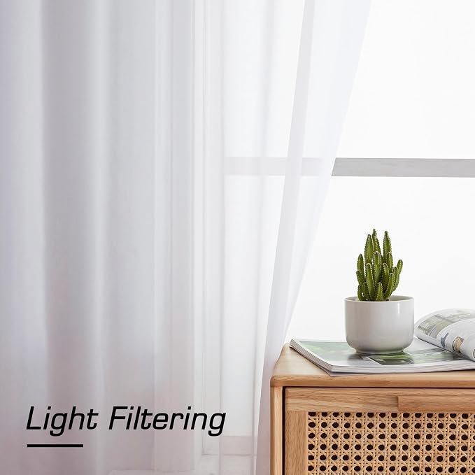 Simplebrand White Sheer Curtains 90 Inches Long, Light Filtering Rod Pocket - Image 2