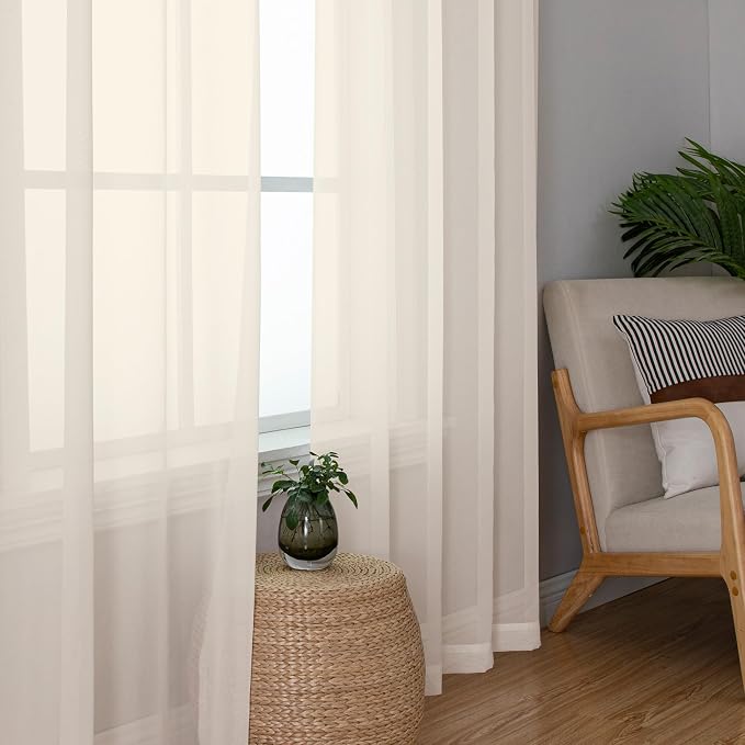Chyhomenyc Cream Sheer Curtains 84 Inches Long 2 Panels Set- Light Filtering - Image 4