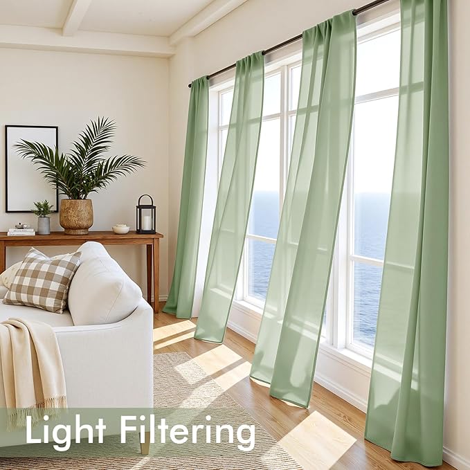 MIULEE Sage Green Sheer Curtains 63 Inches Long 4 Panels 54 x 63 Inches | Light - Image 4