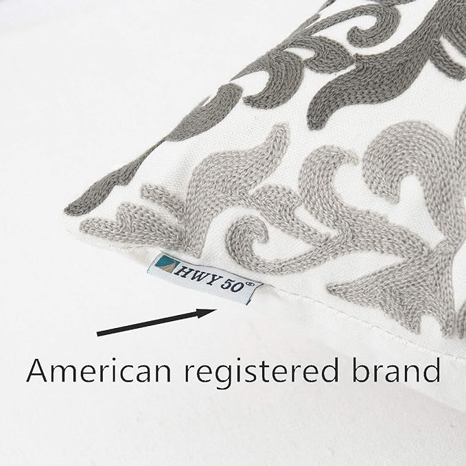 HWY 50 Gray Grey Decorative Throw Pillow Covers 18x18 Inch, Pack of 2 Embroidered Cotton Farmhouse Cushion Cover Pillow Case for Sofa Couch Living Room Bed Bedroon, Accent Geometric