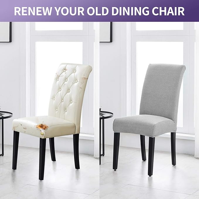 Joccun Chair Covers for Dining Room Set of 2,Dining Chair Slipcovers Stretch Dining Room Chair Covers Seat Protector,Washable Parsons Chair Cover for Home,Hotel,Banquet(Silver,2 Pack)