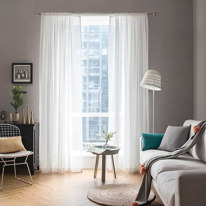 MIULEE White Window Sheer Curtains 2 Panels Width 38 x Length 72 Inches | Window by MIULEE