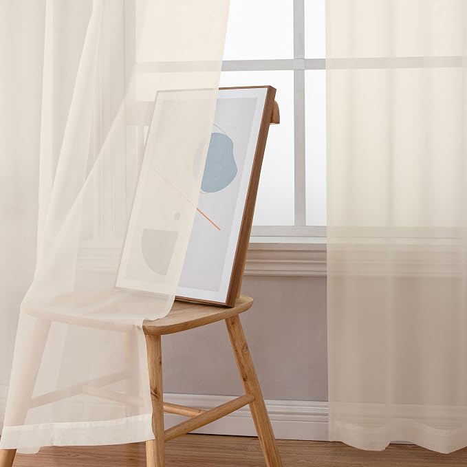 Simplebrand Cream Sheer Curtains 96 Inches Long, Light Filtering Rod Pocket - Image 3