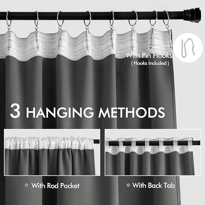 MIULEE Back Tab Grey Blackout Curtains 120 Inch Long 2 Panels Set - Image 3