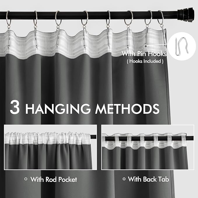 MIULEE Grey Back Tab Blackout Curtains 52x84 Inch Length 2 Panels Set | Rod - Image 3