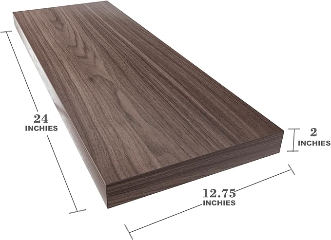 Large Floating Shelves for Wall Set of 3 Wooden Wall Shelves 24 in x 12.75 in x 2 in Room Decor Long Shelf with Invisible Wall Mount Bracket for Bedroom Kitchen Living Room Walnut