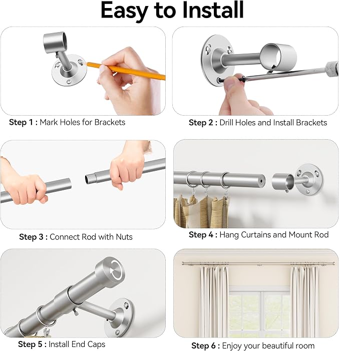 YaFex 2 Pack Heavy Duty Curtain Rods 32-60 Inch, 1 Inch Adjustable Curtain Rod - Image 8